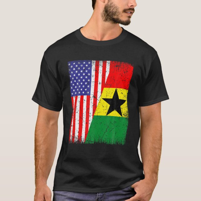 Cool Ghana Flag USA American Flag Patriotic T-Shirt (Front)