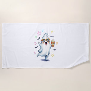 Cool Ghost Halloween Vibes Beach Towel