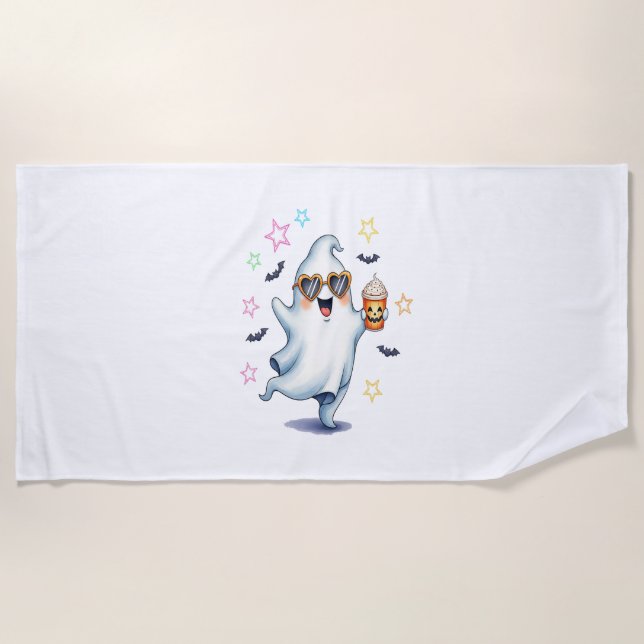 Cool Ghost Halloween Vibes Beach Towel (Front)