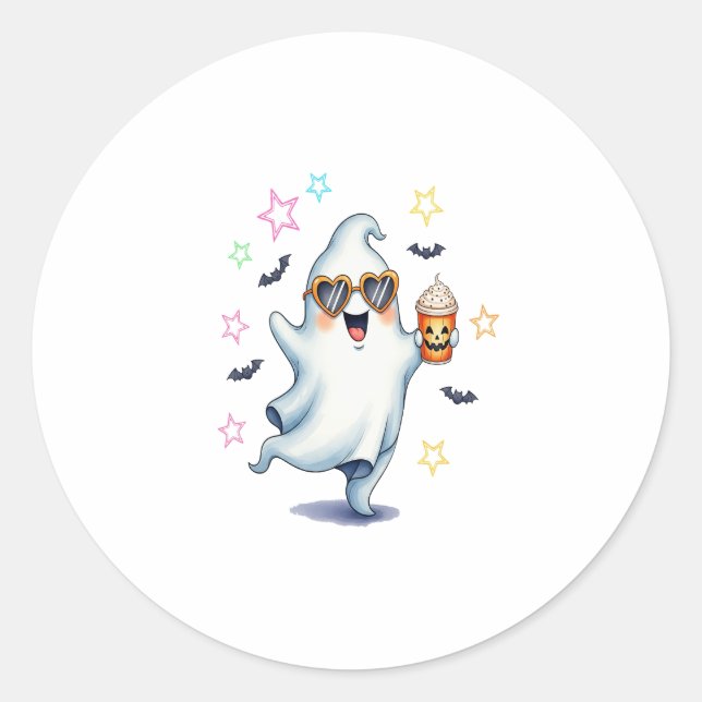 Cool Ghost Halloween Vibes Classic Round Sticker (Front)