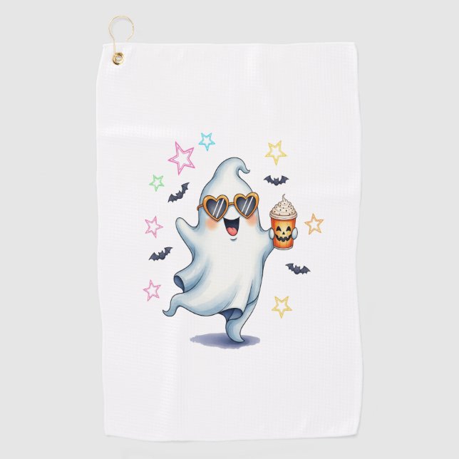 Cool Ghost Halloween Vibes Golf Towel (Front)