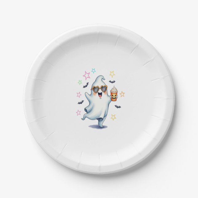 Cool Ghost Halloween Vibes Paper Plate (Front)