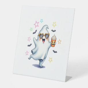 Cool Ghost Halloween Vibes Pedestal Sign