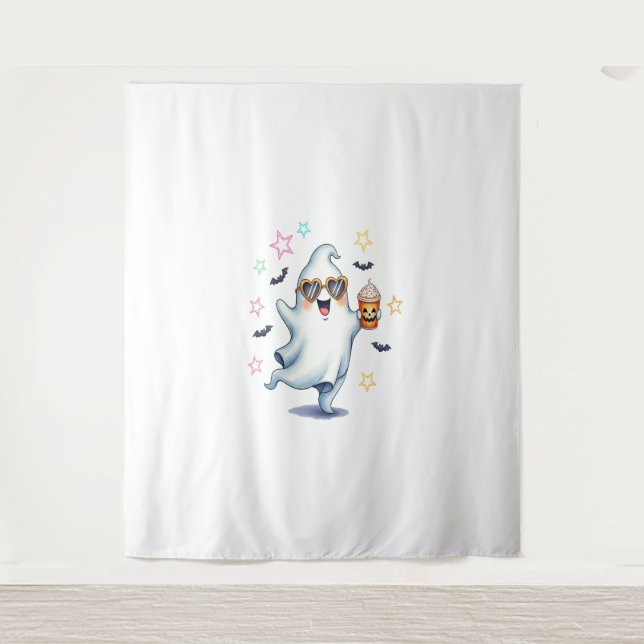 Cool Ghost Halloween Vibes Tapestry (Front)