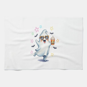 Cool Ghost Halloween Vibes Tea Towel