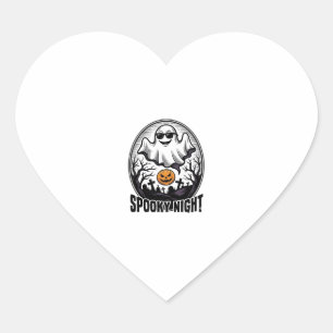 Cool Ghost Halloween Vintage Engraving Tee Art_1 Heart Sticker