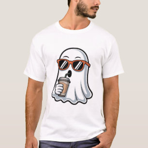 Cool Ghost Orange Sunglasses Iced Coffee Halloween T-Shirt