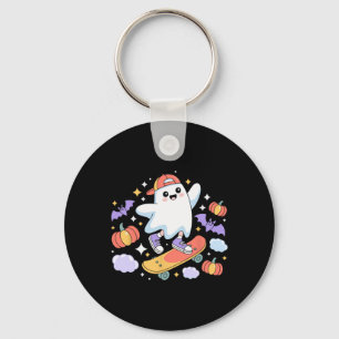 Cool Ghost Skateboarder Halloween Design With Pump Key Ring
