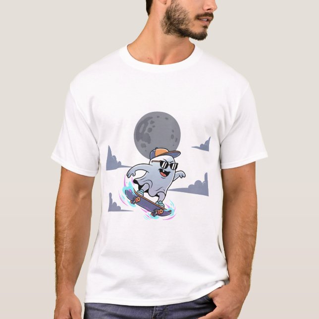 Cool Ghost Skateboarding T-Shirt (Front)