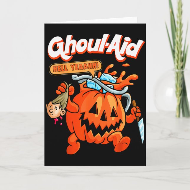 Cool Ghoul Aid Funny Ghoul Pumpkin Cute Meme Hallo Card (Front)