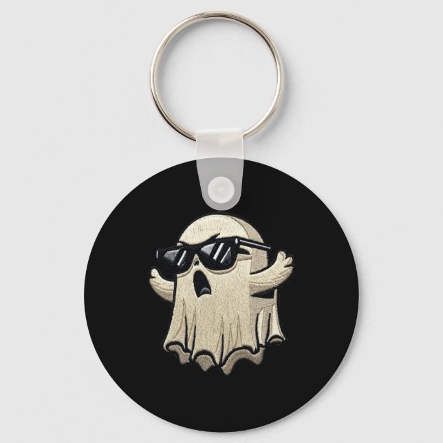 Cool Ghoul_ Embroidered Ghost With Sungles Key Ring (Front)