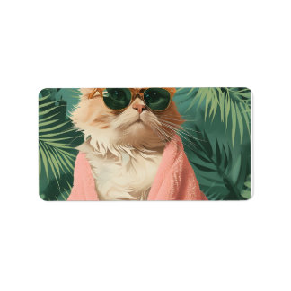 Cool Ginger Cat Vacation Vibes Aesthetic Label