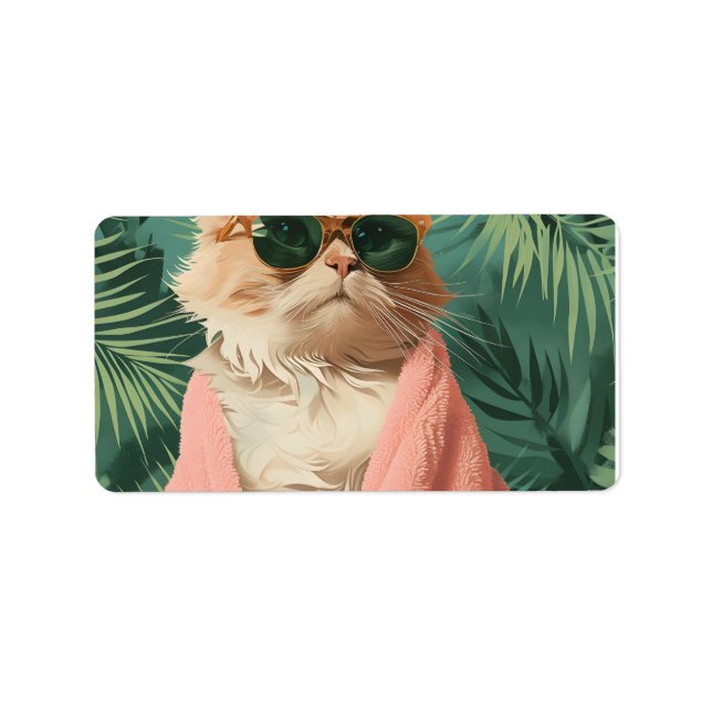 Cool Ginger Cat Vacation Vibes Aesthetic Label (Front)