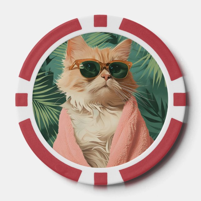 Cool Ginger Cat Vacation Vibes Aesthetic Poker Chips (Front)
