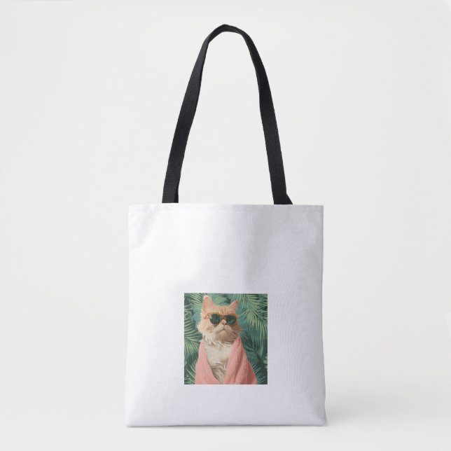 Cool Ginger Cat Vacation Vibes Aesthetic Tote Bag (Front)