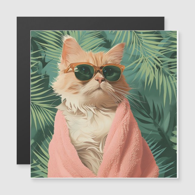 Cool Ginger Cat Vacation Vibes button pin (Front/Back)