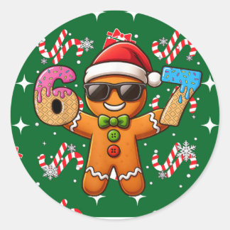 Cool Gingerbread 67 — Holiday Ice‑Cream Numbers Classic Round Sticker