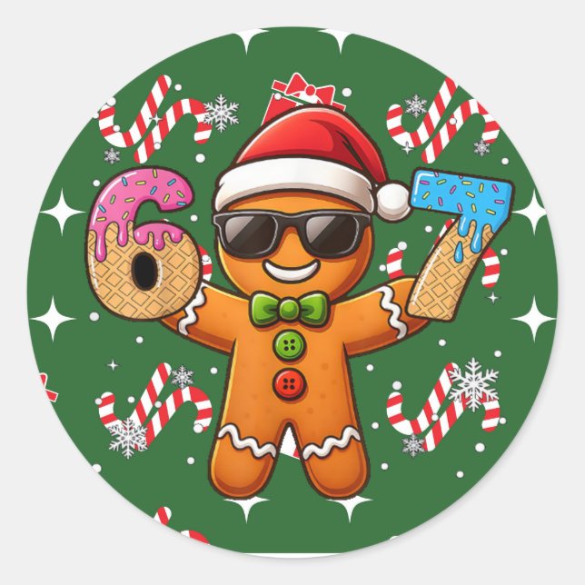 Cool Gingerbread 67 — Holiday Ice‑Cream Numbers Classic Round Sticker (Front)
