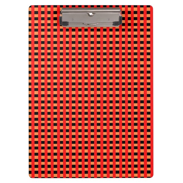 Cool Gingham Orange, Red and Black Pattern Design Clipboard (Front)