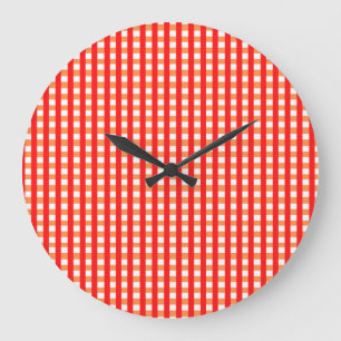 Cool Gingham Orange, Red and White Pattern Design Large Clock