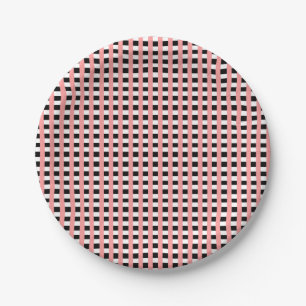 Cool Gingham Pink Black and White Pattern Design Paper Plate