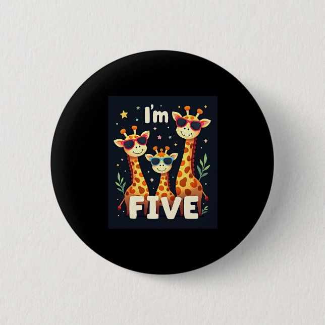 Cool Giraffe 5th Birthday Party 5 Year Old Toddler 6 Cm Round Badge (Front)