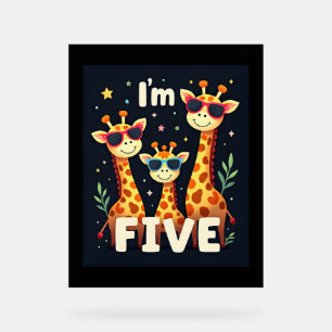 Cool Giraffe 5th Birthday Party 5 Year Old Toddler Acrylic Sign