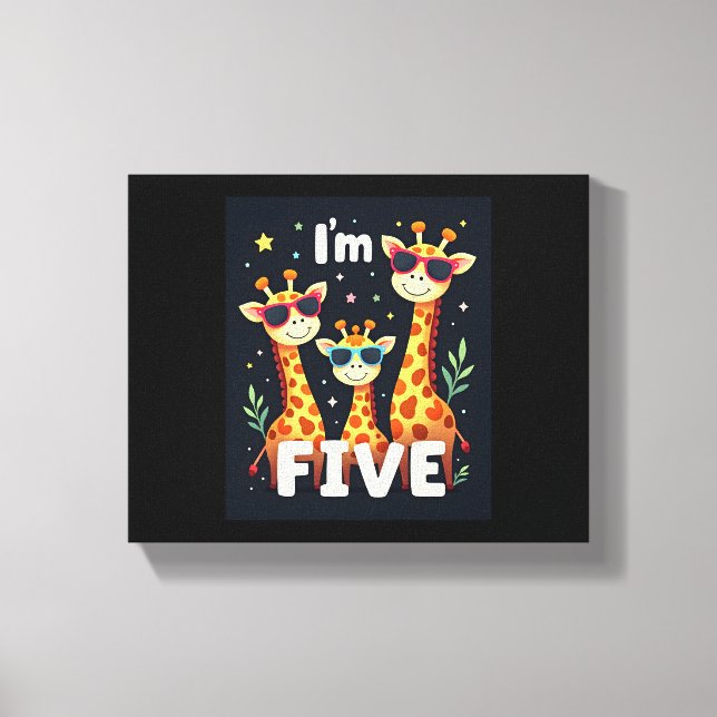 Cool Giraffe 5th Birthday Party 5 Year Old Toddler Canvas Print (Front)