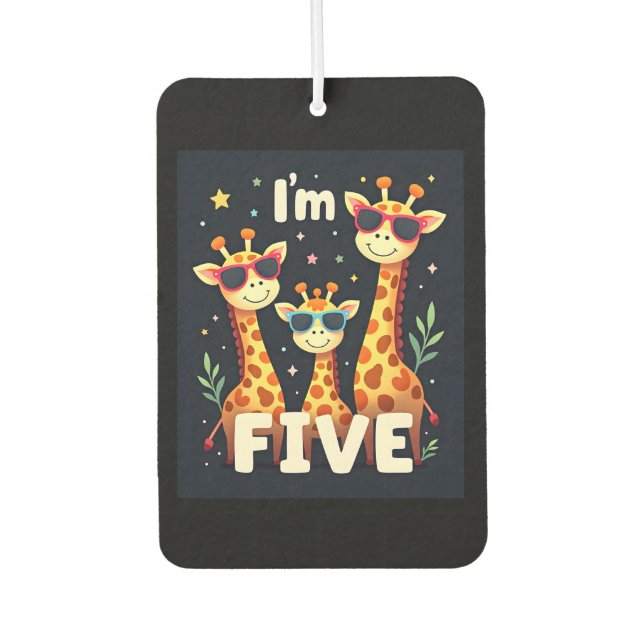 Cool Giraffe 5th Birthday Party 5 Year Old Toddler Car Air Freshener (Front)