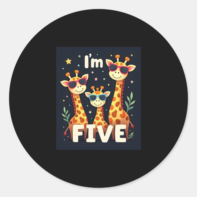 Cool Giraffe 5th Birthday Party 5 Year Old Toddler Classic Round Sticker (Front)