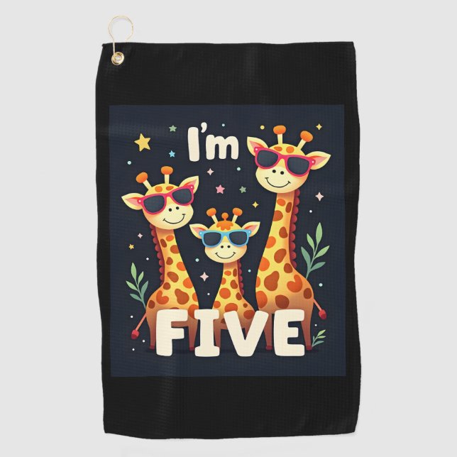 Cool Giraffe 5th Birthday Party 5 Year Old Toddler Golf Towel (Front)