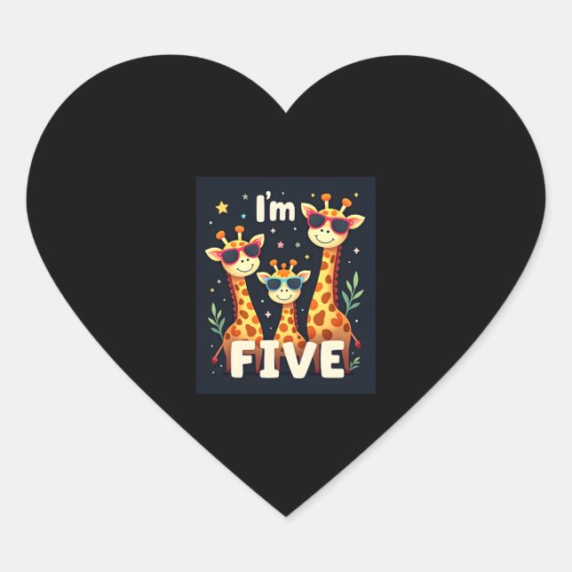 Cool Giraffe 5th Birthday Party 5 Year Old Toddler Heart Sticker (Front)