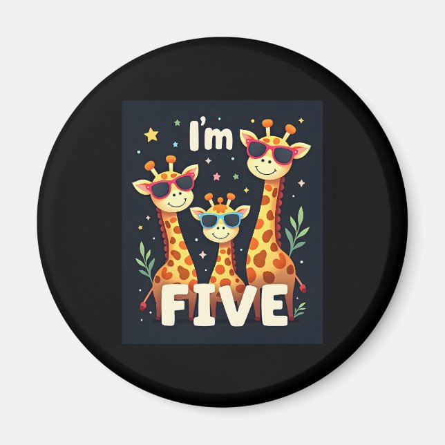 Cool Giraffe 5th Birthday Party 5 Year Old Toddler Magnet (Front)