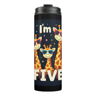 Cool Giraffe 5th Birthday Party 5 Year Old Toddler Thermal Tumbler