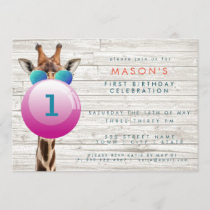 Cool Giraffe and Bubblegum   Party Invitation