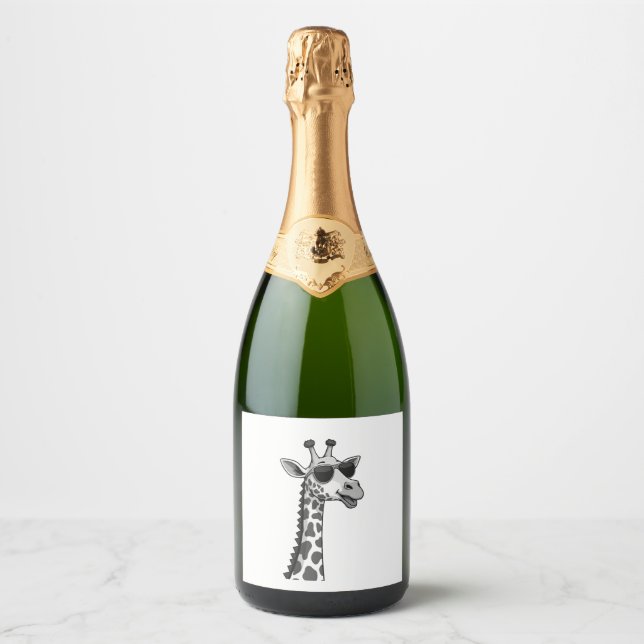 Cool Giraffe Art For Men Women Kids Animal Lover A Sparkling Wine Label (Front)