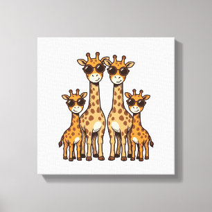 Cool Giraffe Family Sunglasses Vintage Engraving T Canvas Print