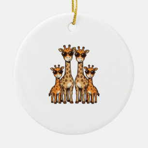 Cool Giraffe Family Sunglasses Vintage Engraving T Ceramic Tree Decoration