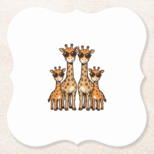 Cool Giraffe Family Sunglasses Vintage Engraving T Paper Coaster