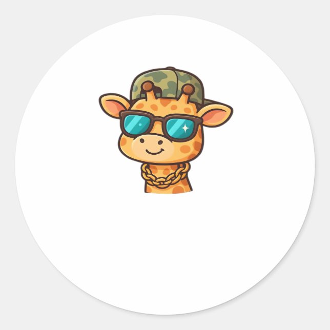Cool Giraffe � Funny Streetwear Cartoon Animal Ove Classic Round Sticker (Front)