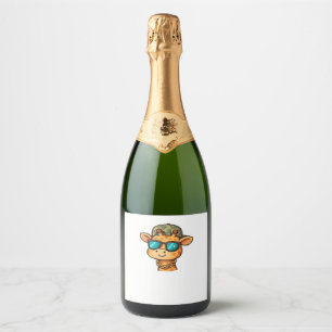 Cool Giraffe � Funny Streetwear Cartoon Animal Ove Sparkling Wine Label