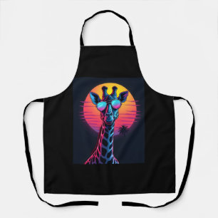 Cool Giraffe In Sunglasses Under Sunset Long Sleev Apron