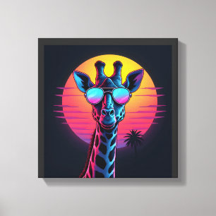 Cool Giraffe In Sunglasses Under Sunset Long Sleev Canvas Print