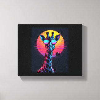 Cool Giraffe In Sunglasses Under Sunset Long Sleev Canvas Print