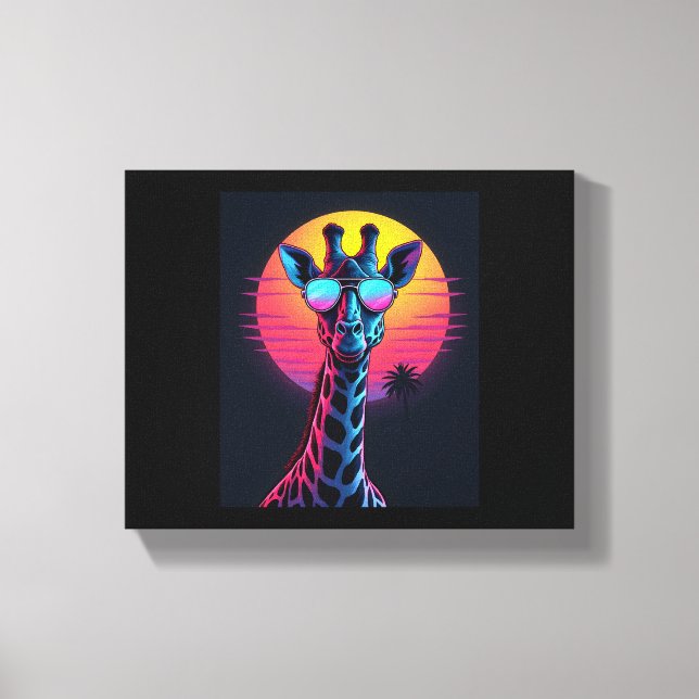 Cool Giraffe In Sunglasses Under Sunset Long Sleev Canvas Print (Front)