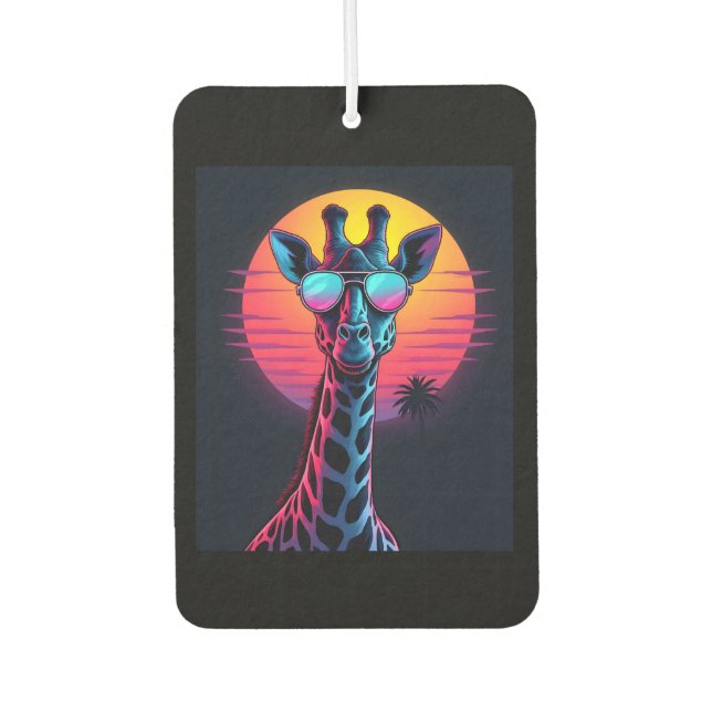 Cool Giraffe In Sunglasses Under Sunset Long Sleev Car Air Freshener (Front)