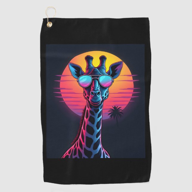 Cool Giraffe In Sunglasses Under Sunset Long Sleev Golf Towel (Front)
