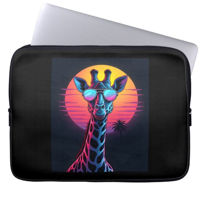 Cool Giraffe In Sunglasses Under Sunset Long Sleev Laptop Sleeve (Front)