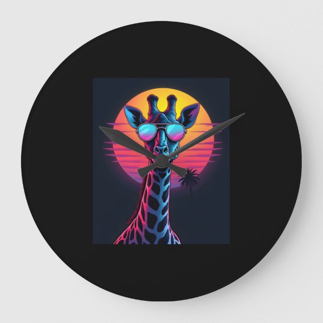 Cool Giraffe In Sunglasses Under Sunset Long Sleev Large Clock (Front)