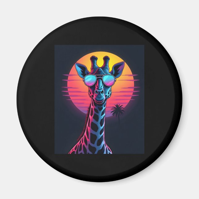 Cool Giraffe In Sunglasses Under Sunset Long Sleev Magnet (Front)